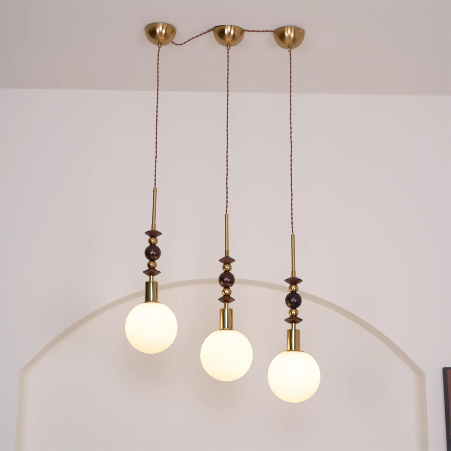 Hailie Minimalism Metal Glass Wood Pendant Light Bedroom Living Room