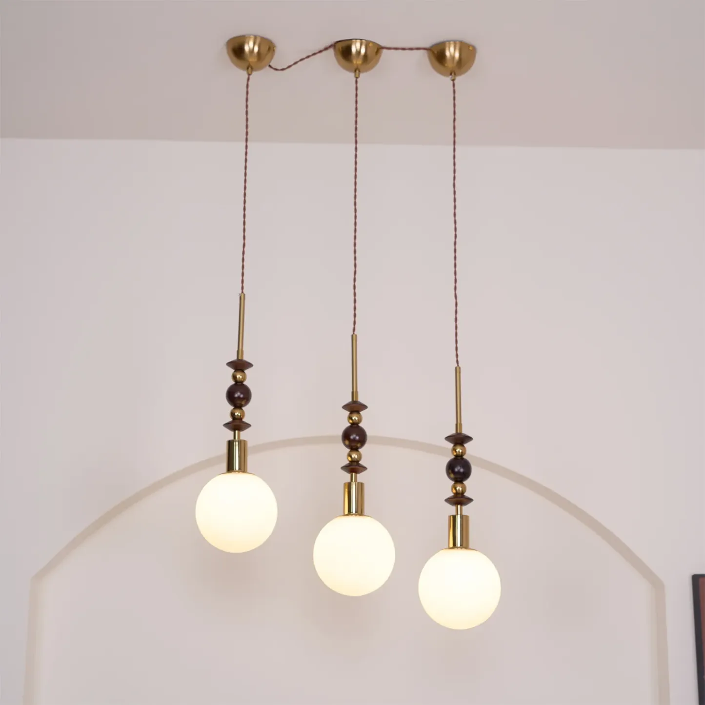 Hailie Minimalism Metal Glass Wood Pendant Light Bedroom Living Room