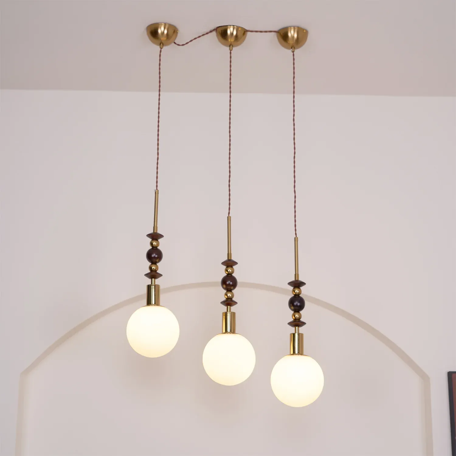 Hailie Minimalism Metal Glass Wood Pendant Light Bedroom Living Room