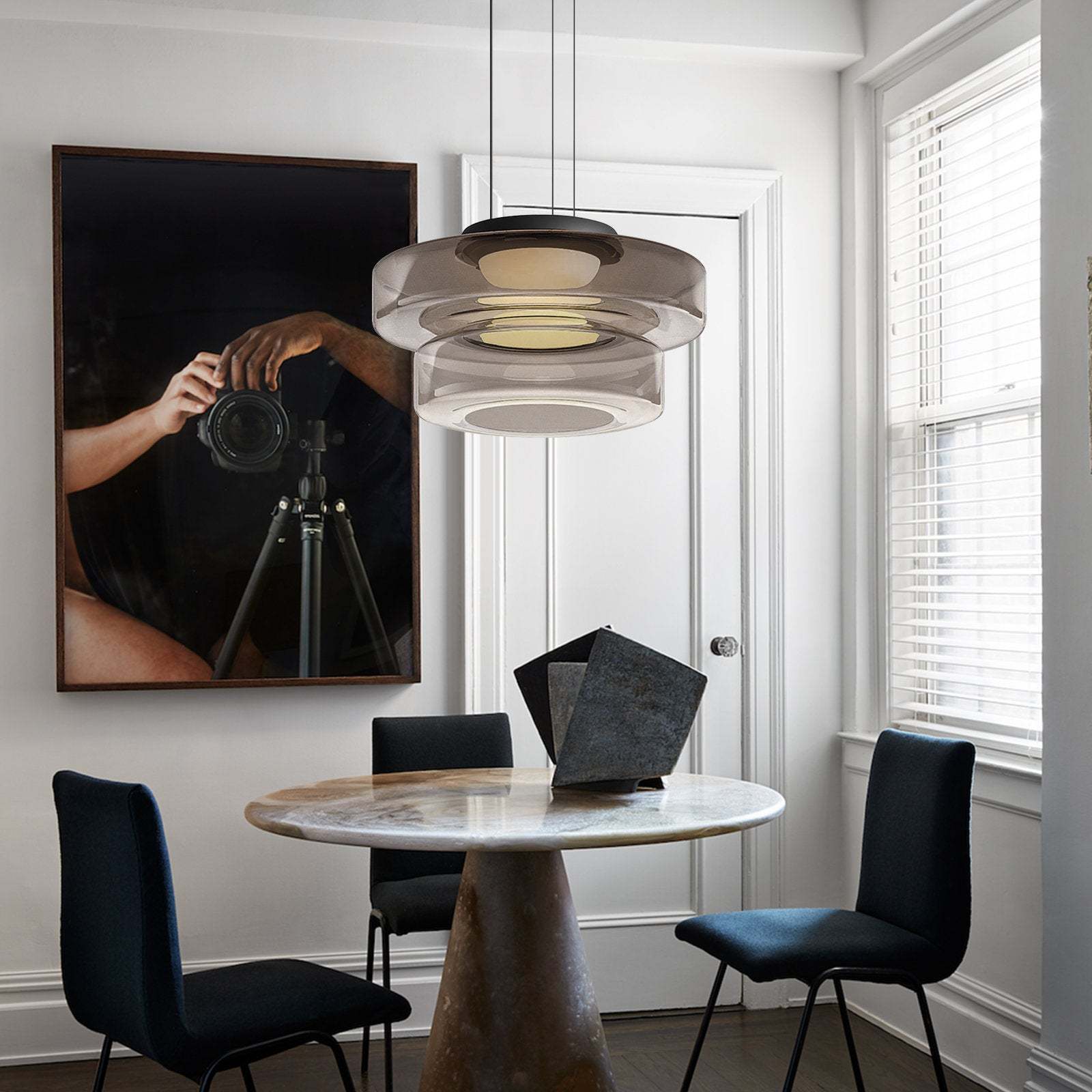 Hailie Modern Keuken Eiland Glas Hanglampen Woonkamer