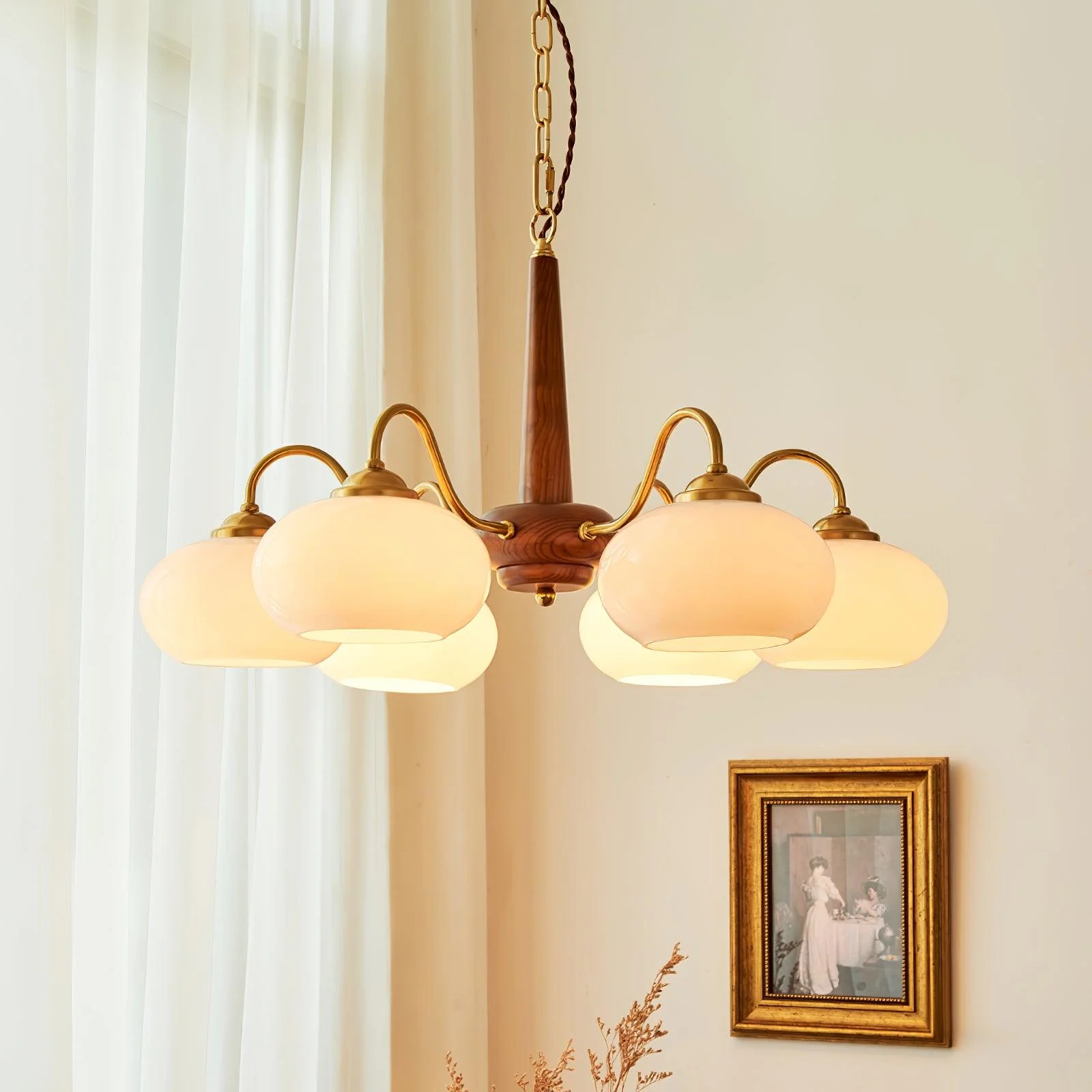 Valentina Vintage Wood Glass Chandelier Shades Living Dining Room