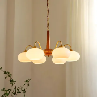 Valentina Vintage Wood Glass Chandelier Shades Living Dining Room
