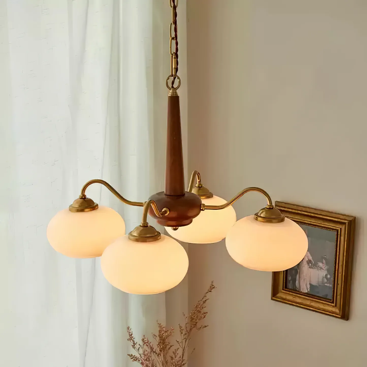 Valentina Vintage Wood Glass Chandelier Shades Living Dining Room
