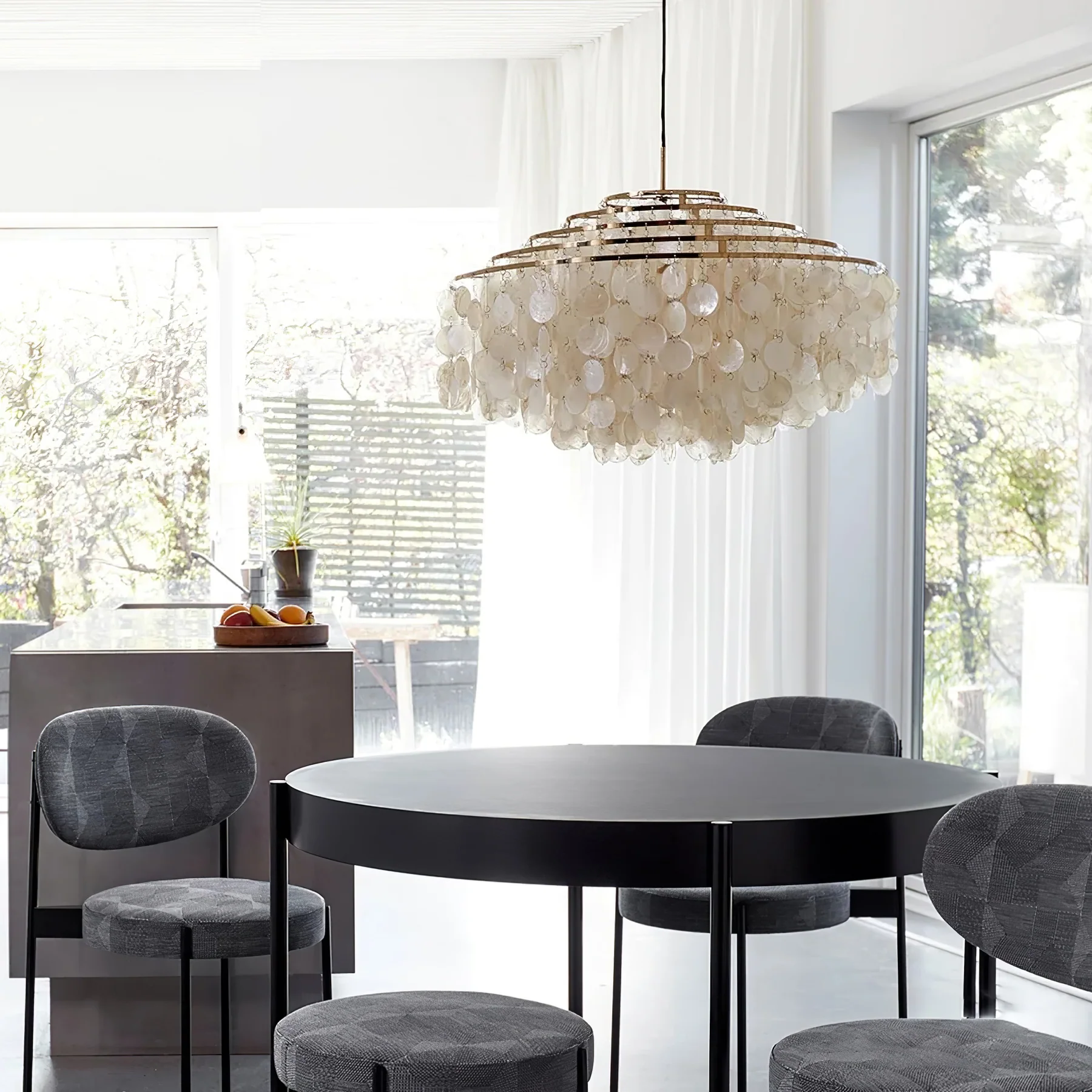 Marilyn Natural Metal Shell Chrome Pendant Light Bedroom Living Room