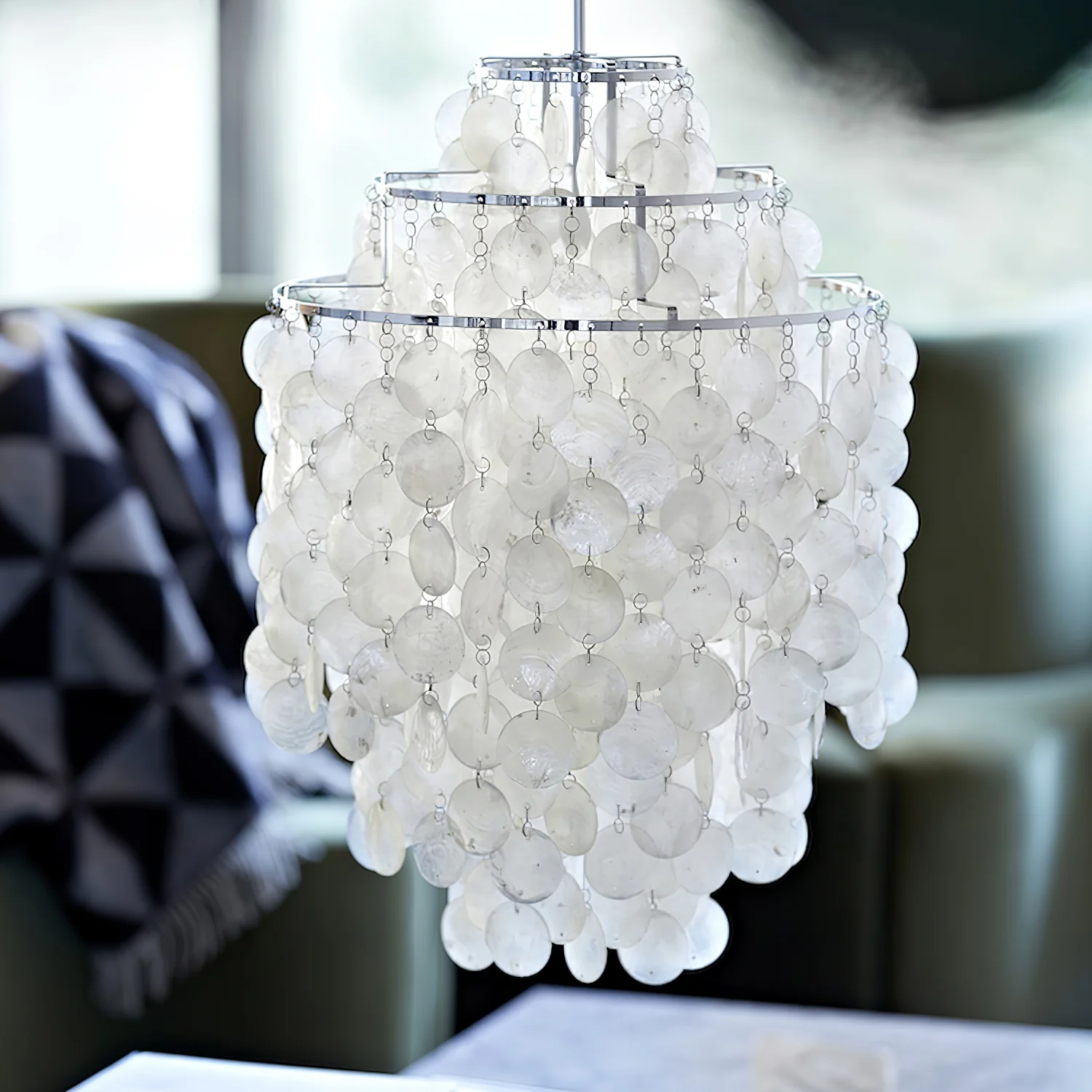 Marilyn Natural Metal Shell Chrome Pendant Light Bedroom Living Room