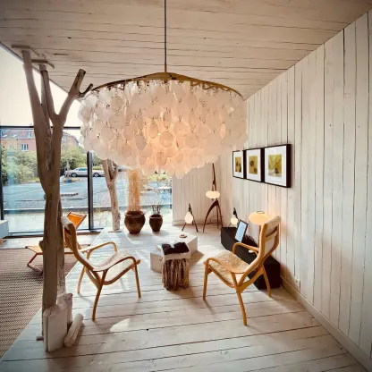 Marilyn Natural Metal Shell Chrome Pendant Light Bedroom Living Room