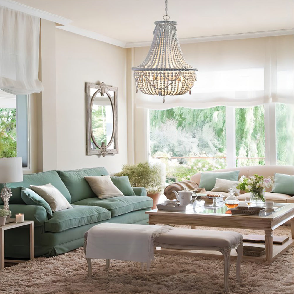 Silva Franje Retro Hanglamp Oud Wit Metaal Hout Slaapkamer/Woonkamer