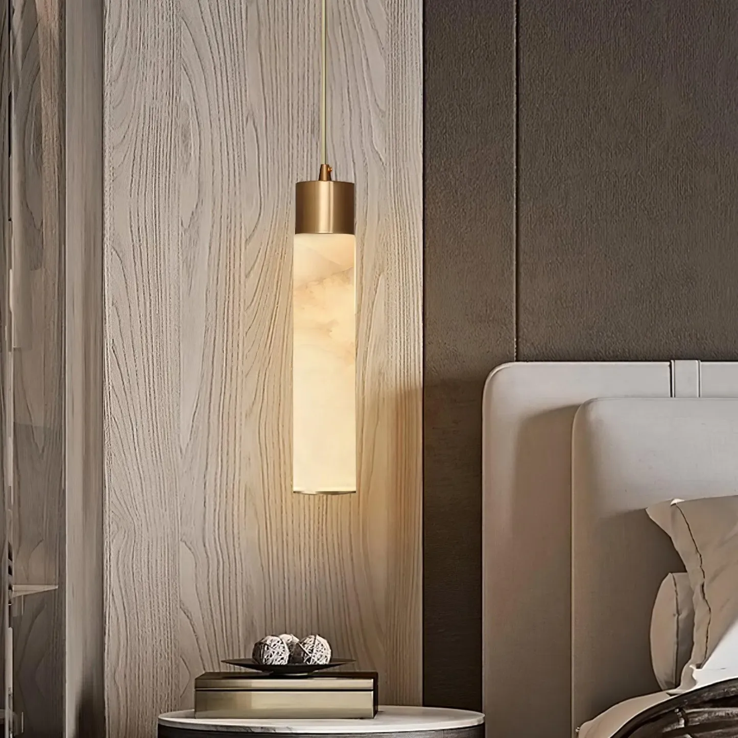 Modern Brass Alabaster Pendant Light Living Room Bedroom | Las Sola