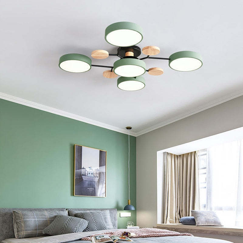 Sienna Ronde Moderne LED Plafondlampen Wit Grijs Groen Hout Metaal