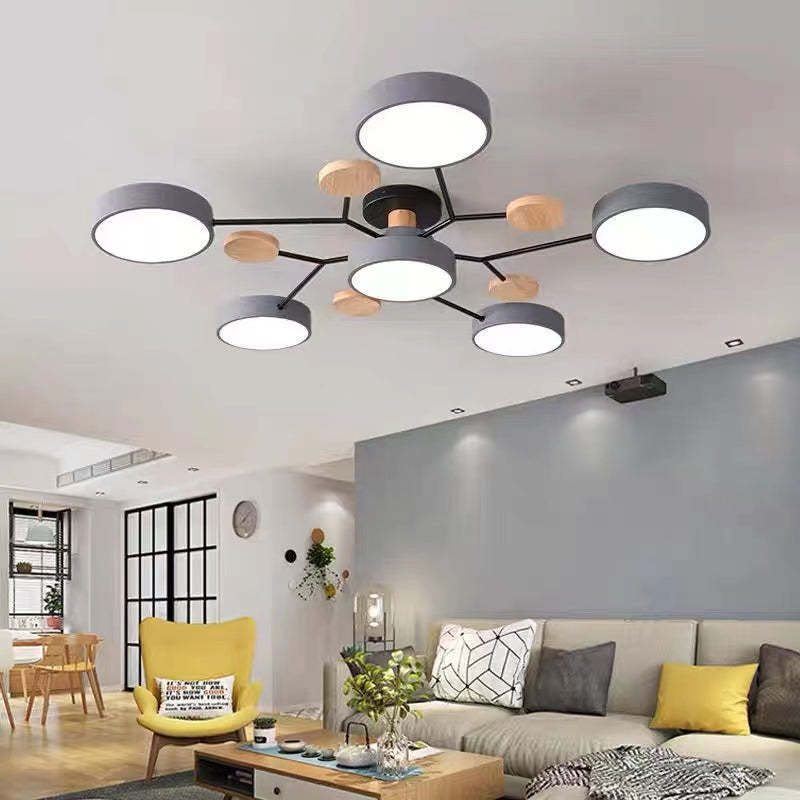 Sienna Ronde Moderne LED Plafondlampen Wit Grijs Groen Hout Metaal