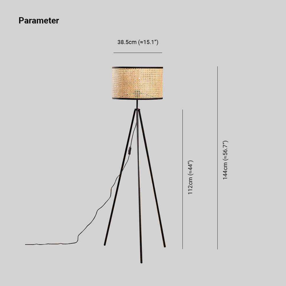 Ritta Design Ronde LED Vloerlamp Zwart Metaal Rotan Slaapkamer