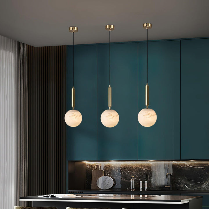 Jade Sphere Design Modern Decor Alabaster Metal Pendant Light Bedroom
