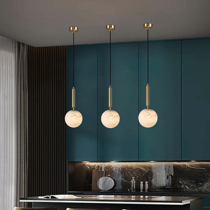 Jade Sphere Design Modern Decor Alabaster Metal Pendant Light Bedroom