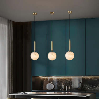 Jade Sphere Design Modern Decor Alabaster Metal Pendant Light Bedroom