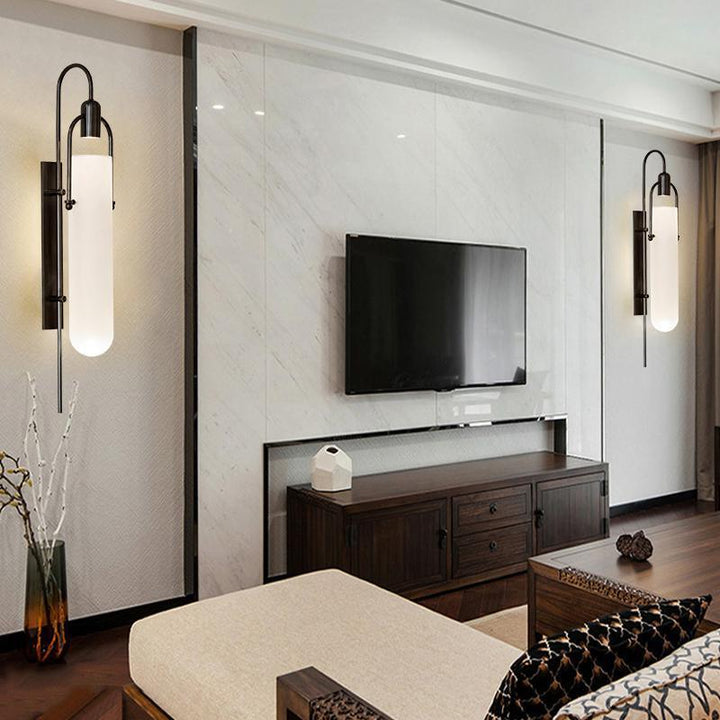 Alessio Minimalism Black Copper Plating Metal Glass Wall Lamp Bedroom Living Room