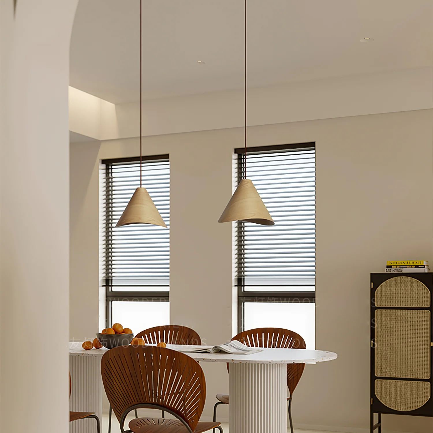 Muto Modern Conica Wood Pendant Light Dining Room Kitchen Island