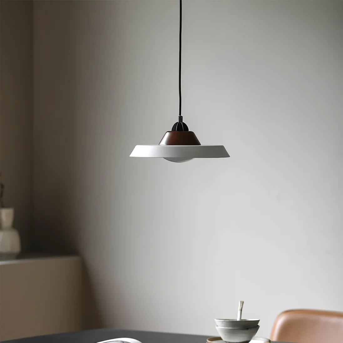 Valentina Vintage Round Wood Metal Pendant Light Dining Room