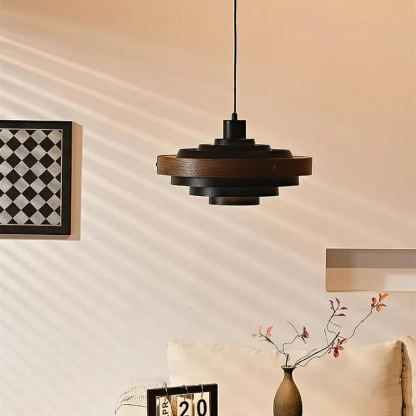 Muto Modern Round Metal Wood Pendant Light Dining Living Room