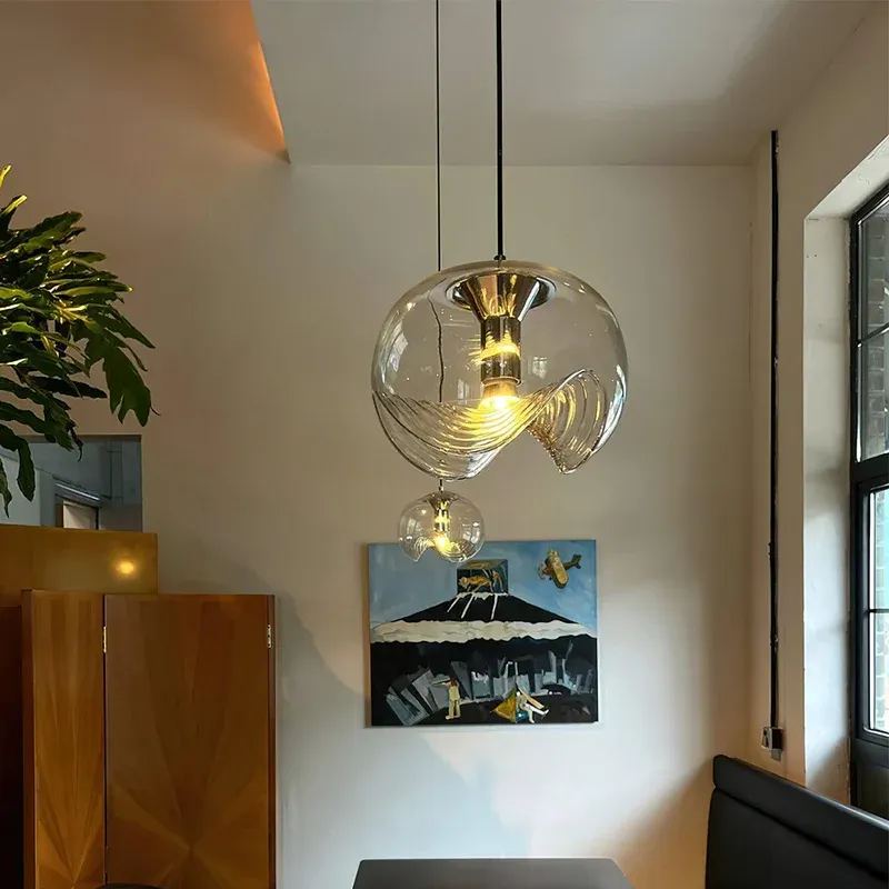Hailie Modern Round Glass Hanging Pendant Light Shades Dining Room