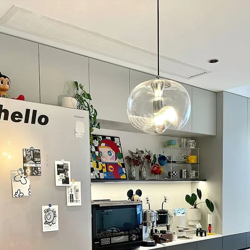 Hailie Modern Round Glass Hanging Pendant Light Shades Dining Room
