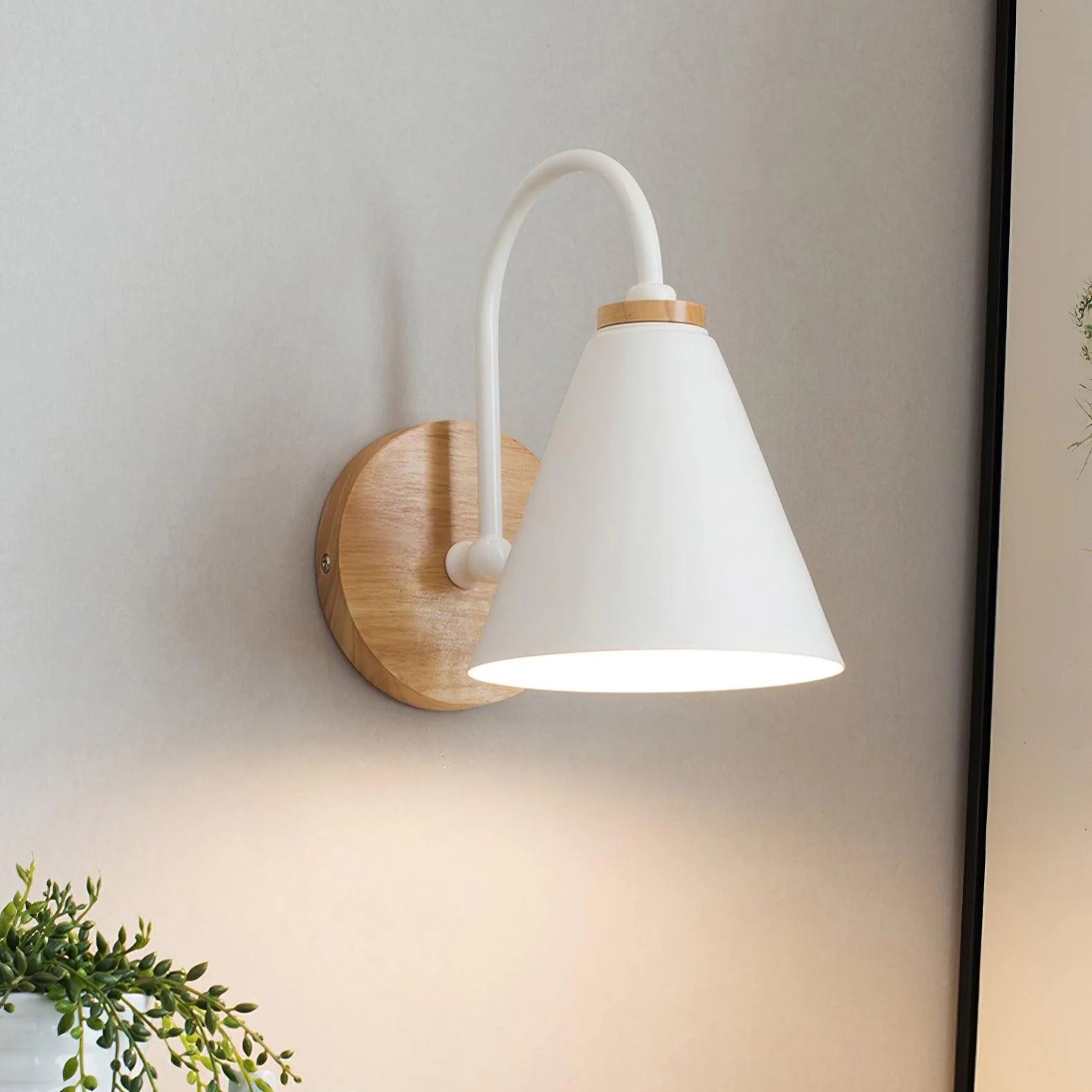 Ozawa Minimalism White Metal Wood Wall Lamp Dining Room Bedroom