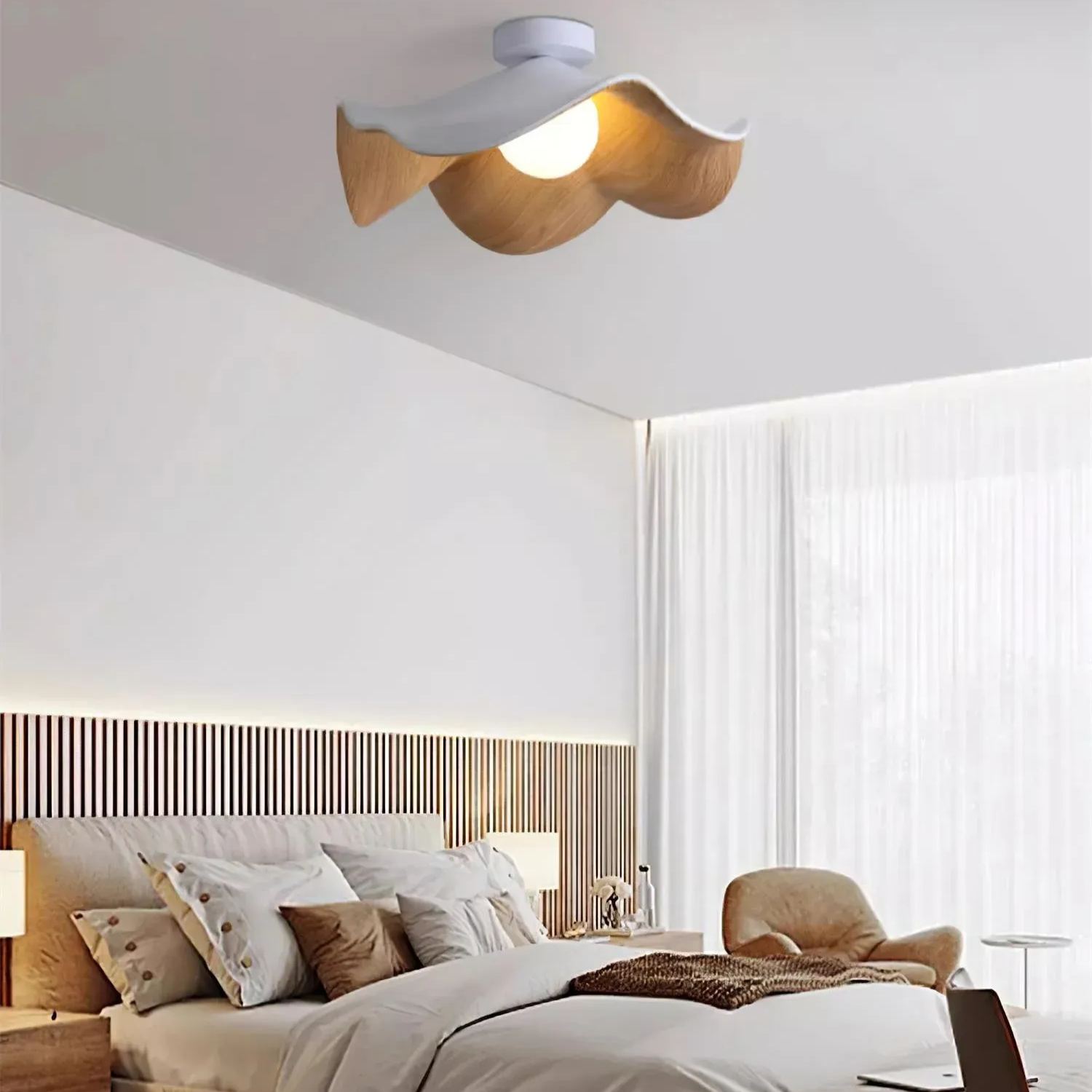 Carins Modern Unusual White Wood Ceiling Light Bedroom Dining Room