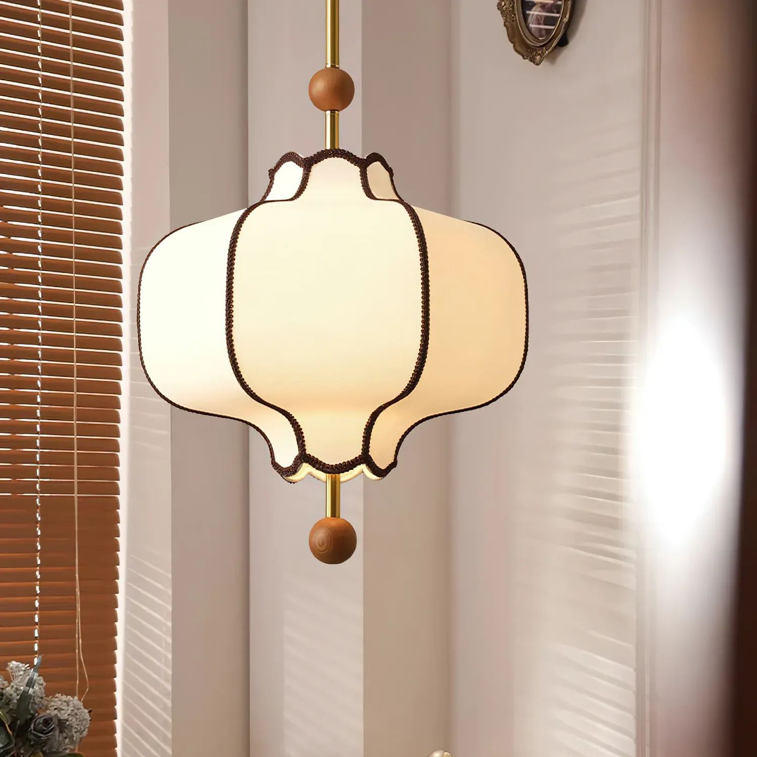 Ozawa Vintage Metal Wood Fabric Pendant Light Dining Room Bedroom