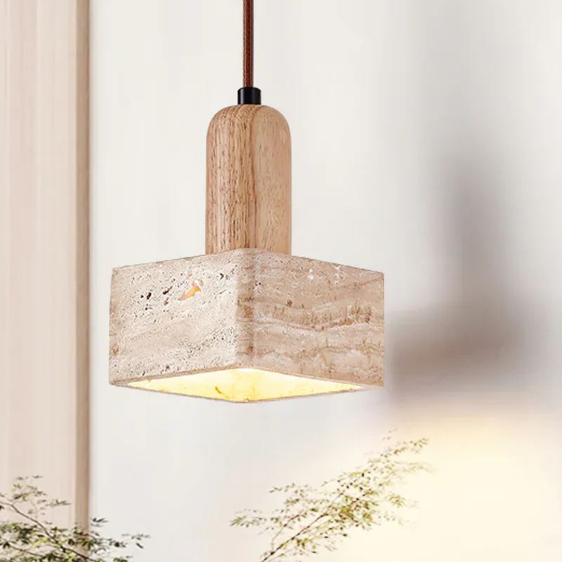 Zaid Minimalism Travertine Wood Pendant Light Bedroom Dining Room