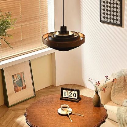 Muto Modern Round Metal Wood Pendant Light Dining Living Room