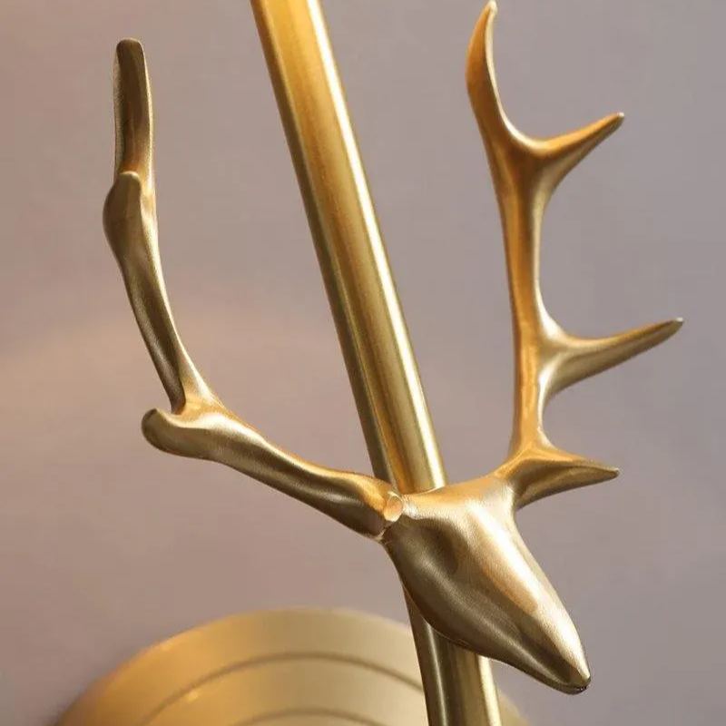 Alessio Vintage Brass Deer Head Fabric Wall Light Bedroom Hallway