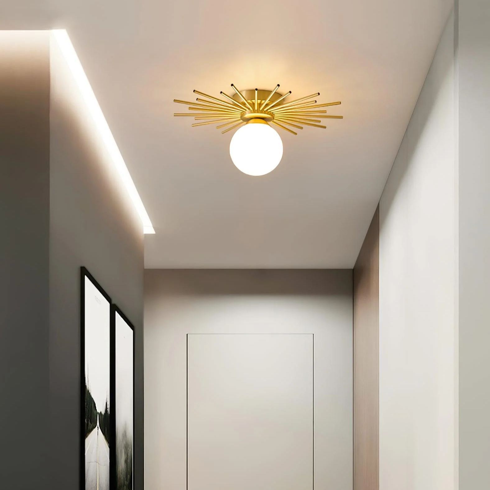 Lowry Vintage Classical Sun Brass Ceiling Light Bedroom Hallway
