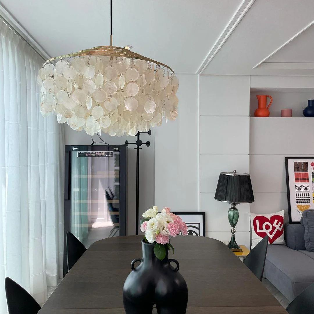 Marilyn Natural Metal Shell Chrome Pendant Light Bedroom Living Room
