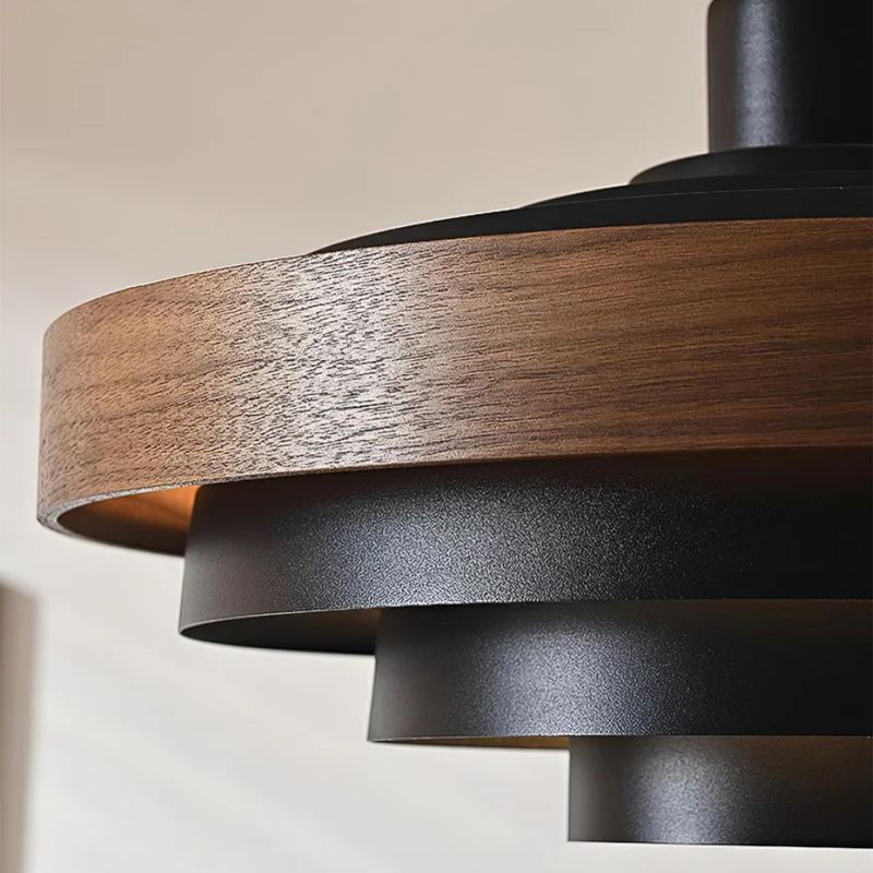 Muto Modern Round Metal Wood Pendant Light Dining Living Room