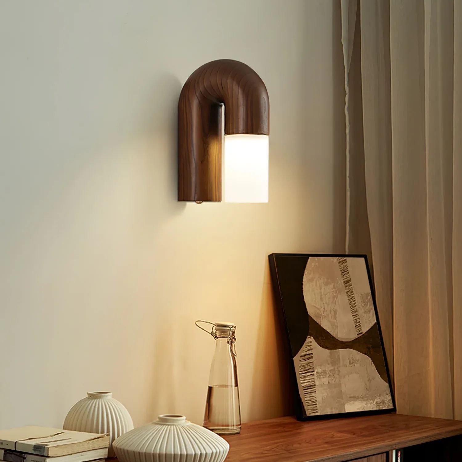 Ozawa Hout Walnoot Zwart Metaal Wandlamp Eetkamer Slaapkamer