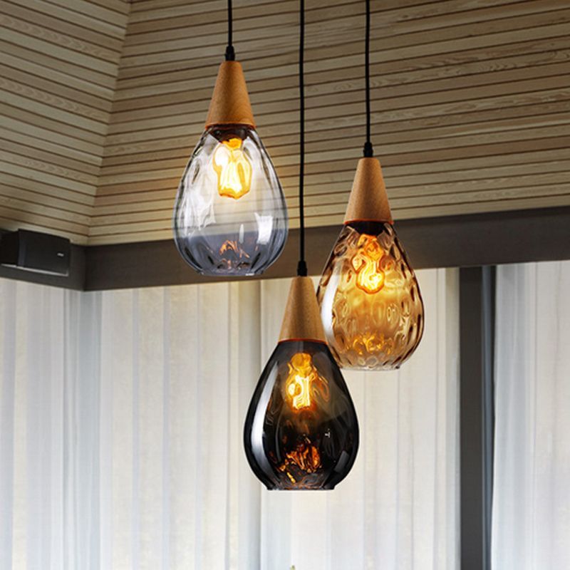Avi Vintage Teardrop Hanglamp, Bar/Kitcheneiland, Glas/Hout