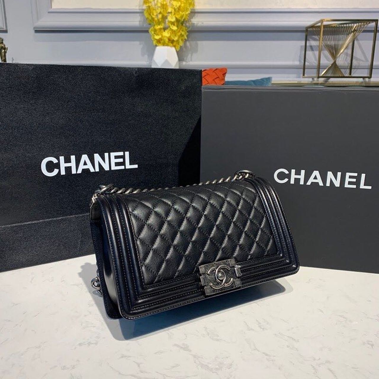 CHL Boy Handbag Silver Hardware Black For Women, Women&#8217;s Bags, Shoulder And Crossbody Bags 9.8in/25cm A67086