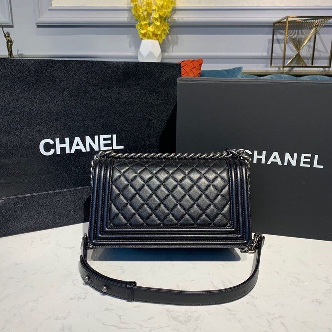 CHL Boy Handbag Silver Hardware Black For Women, Women&#8217;s Bags, Shoulder And Crossbody Bags 9.8in/25cm A67086