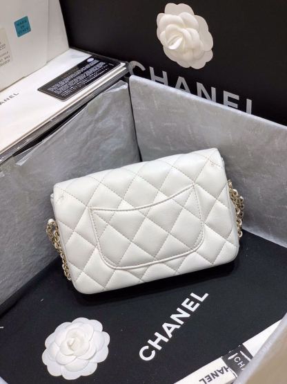ChanelSmall Pearl Logo Strap Flap Bag White For Women, Women&#8217;s Handbags, Shoulder And Crossbody Bags 7in/18cm AS1436