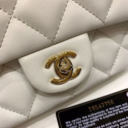 ChanelSmall Pearl Logo Strap Flap Bag White For Women, Women&#8217;s Handbags, Shoulder And Crossbody Bags 7in/18cm AS1436
