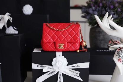 ChanelMini Flap Bag With ChanelBall On Strap Red For Women, Women&#8217;s Handbags, Shoulder And Crossbody Bags 6.7in/17cm AS1786