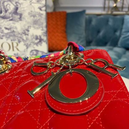 DI Small Lady Bag Cherry Red Patent Cannage For Women 20cm/8in CD M0531OWCB_M323