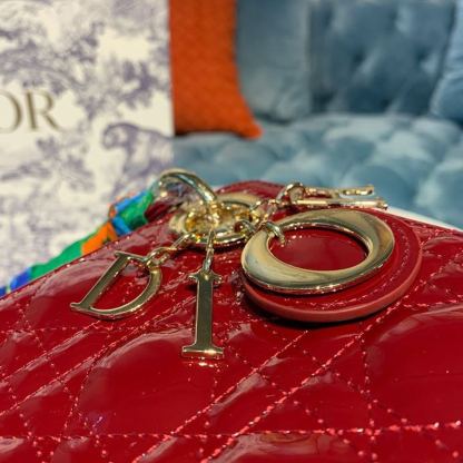 DI Mini Lady Bag with Chain Gold Toned Hardware Spring/Summer Collection, Burgundy, For Women Women’s Handbags, 18cm CD M0505OCAL_M42R