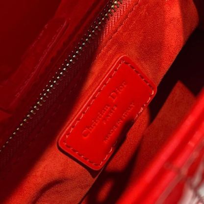 DI Small Lady Bag Gold Toned Hardware Cherry Red Patent For Women 8in/20cm CD M0531OWCB_M323