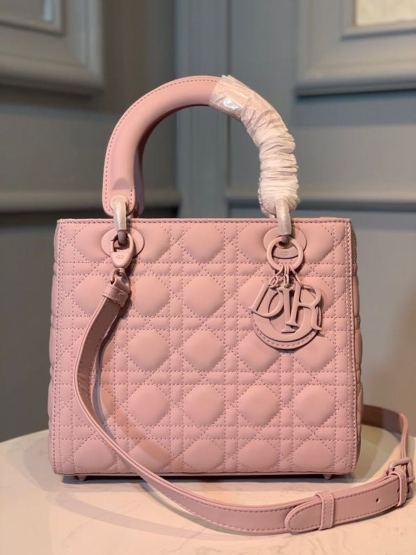DI Medium Lady Bag Matte Hardware Powder Pink For Women 9.5in/24cm CD