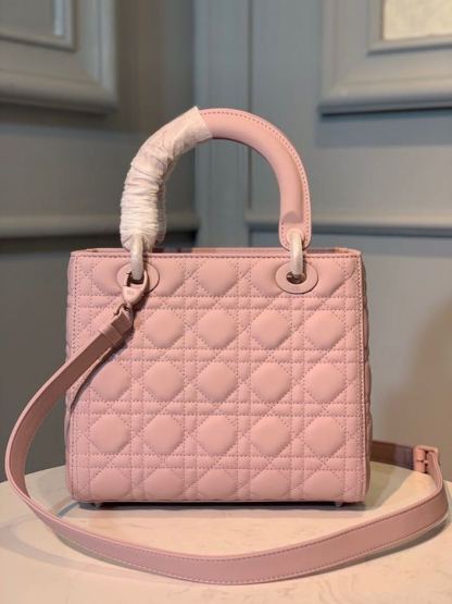 DI Medium Lady Bag Matte Hardware Powder Pink For Women 9.5in/24cm CD