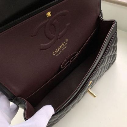 Chanel Classic Handbag Gold Toned Hardware Black For Women, Women&#8217;s Bags, Shoulder And Crossbody Bags 10.2in/26cm A01112