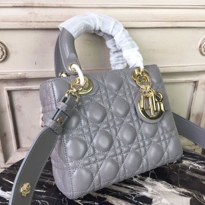 DI Small Lady Bag Gold Toned Hardware Grey For Women 20cm/8in CD