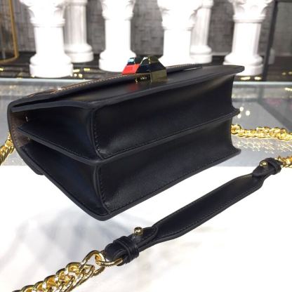 FI FF Logo Kan I Bag 7.5in/19cm With Gold Toned Chain Brown/Black For Women