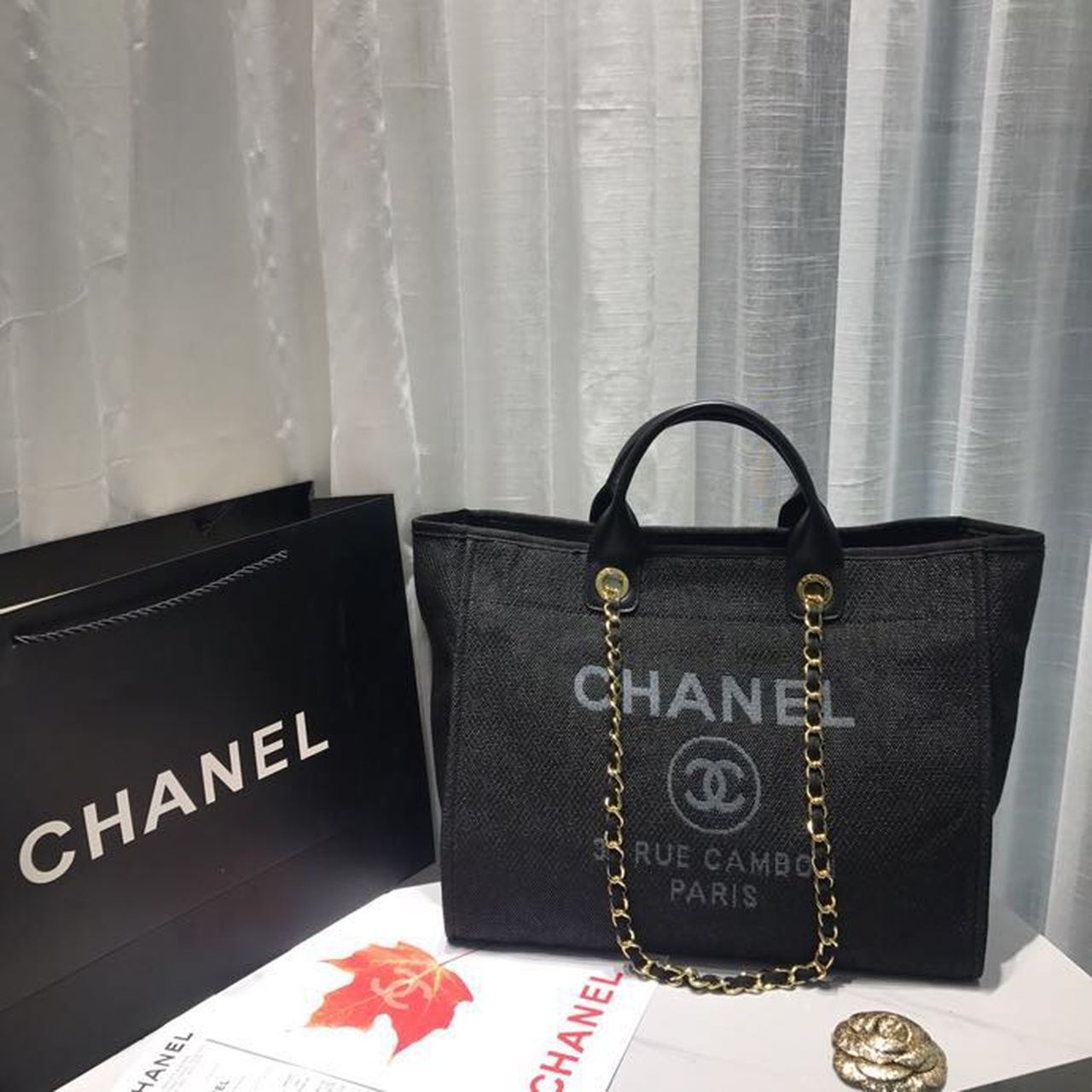 Chanel Deauville Tote Canvas Bag Black/Grey/Multi For Women 14.9in/38cm