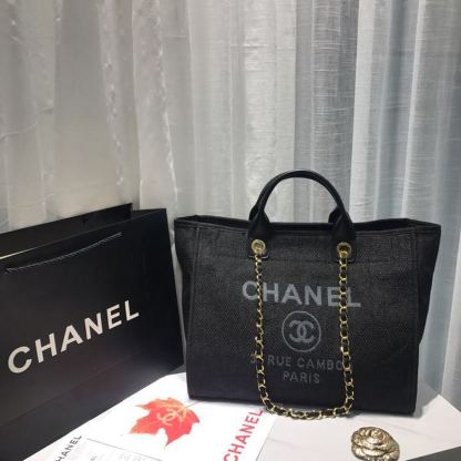 Chanel Deauville Tote Canvas Bag Black/Grey/Multi For Women 14.9in/38cm